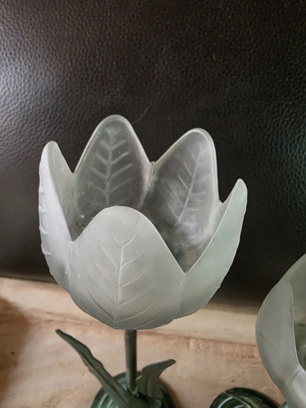 Glass Tulip Candle Holders in Frosted White and Patina Green - Home Accents